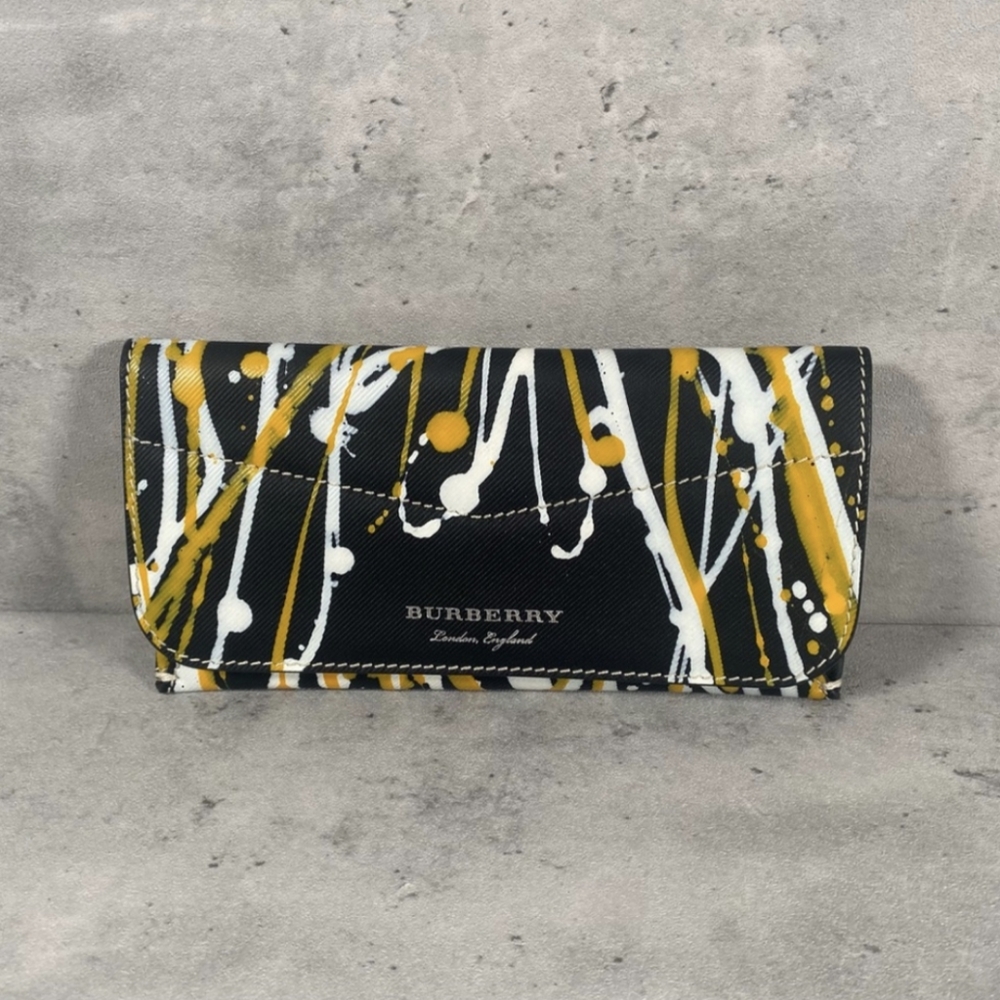 Women’s Burberry Leather Splatter Paint Wallet Yellow Black White Brown